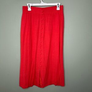 New With Tags Women's Smocked-Waist Button-Front Midi Skirt blood orange Medium